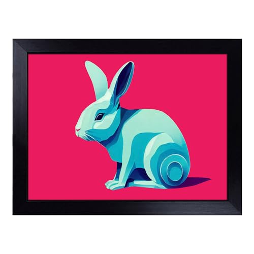 Lap Tray with Bean Bag Cushion, Modern Rabbit Art Abstract - Handmade in the UK, Raised Wooden Edge, Padded Cushion, Heat-Resistant Wipe-Clean Surface, for Meals, Laptops and Crafts