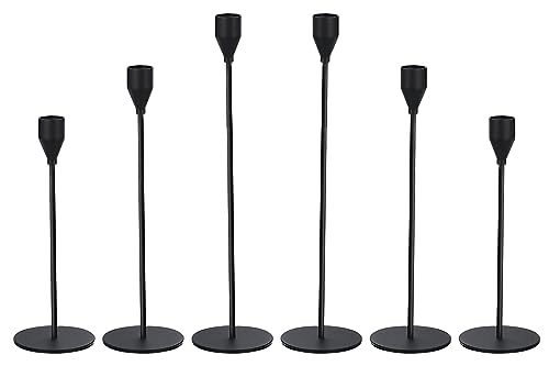 Black Candle Holder for Taper Candles, 6 Packs Large Loose Metal Tea Light Holders for Weddings, Dinners, Parties, Gifts, Table Decoration