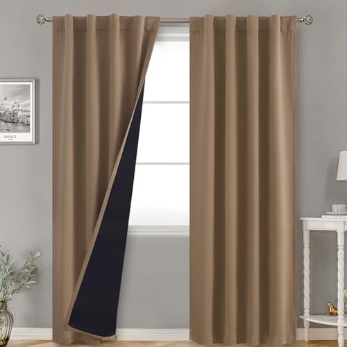 BGment Taupe 100% Blackout Curtains for Bedroom, 84 inch Panels Black Out Rod Pocket and Back Tab Double Layer Room Darkening Living Room Drapes with Thermal Liner, 2 Panels,38 x 84 Inch