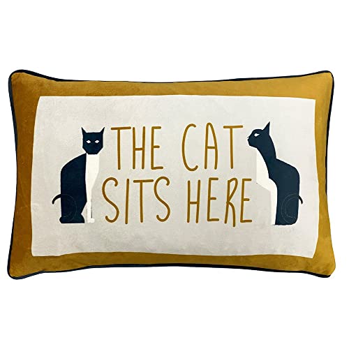 furn. Kitta Sits Here Cushion Cover, Polyester, Ochre,30 x 50cm