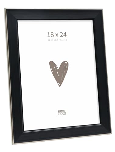Deknudt Frames - classic photo frame for 18 x 24 cm photo - black with silver bevel - for photos, posters or posters - S244E2 - to stand or hang