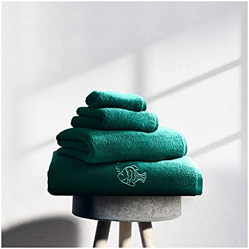 GC GAVENO CAVAILIA Premium 3 Pack Embroidered Fish Towels Sets 450 GSM, Luxury Super Soft Absorbent Bath Sheet, Egyptian Cotton, Teal, 80x140 cm
