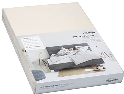 TEMPUR -FIT fitted sheet made of jersey cotton blended with elastane, very stretchy, suitable for mattresses 90/100cm x 200/220cm, machine washable and chemical-free, cream