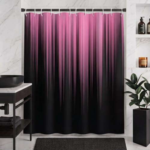 AAtter Pink and Black Shower Curtain Girls Girly Preppy Cute Women Bright Modern Gothic Goth Anime Cool Ombre Dark Abstract Art Aesthetic Home Bathroom Decor Bathtub Set with 12 Hooks, 60x72, Gradient