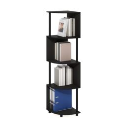 Furinno ECON Corner Shelf, 4-Tier Corner Book Shelf, Zigzag Storage Shelves, Display Rack, Bookshelf, for Organization and Storage, Living Room, Home Office, Espresso