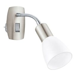Eglo Night Light Plug in wall Dakar, Spotlight with Switch, Reading lamp, Metal in Silver and White Plastic, E14 Socket