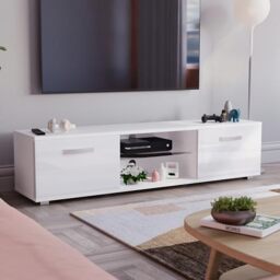 Vida Designs Cosmo LED TV Unit 2 Door Modern Gloss Matte MDF Living Room Cabinet Media Stand Furniture RGB Light White 160cm