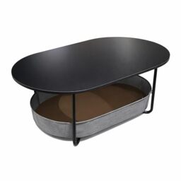 Relaxdays Oval Coffee Table with Fabric Basket, Storage Side Table, MDF & Metal, Black-Dark Grey, 55x100x45 cm