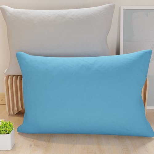 PETTI Artigiani Italiani - Pair of Pillow Cases 80 x 50 cm in Microfibre, Pillows for Bedroom Furniture, Sofa, Set of 2 Cushion Covers, Double-Sided Pillowcase Light Blue