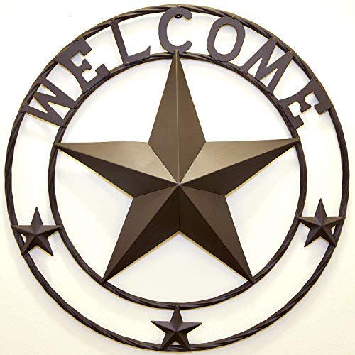 "BestGiftEver Metal 24"" Welcome with Stars Circle Wall Hanging Decoration - Metal Star Outdoor Decor"