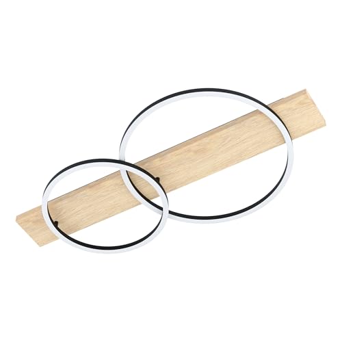 Eglo LED Flush Ceiling Light Boyal, 2 Light Circular Lighting Made of Natural Wood, Black Metal and White Plastic, Warm White Living Room and Hallway lamp, 73.1 inches