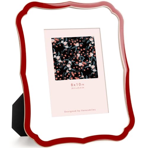 Venusmiles 8x10 Picture Frame, Gold Wavy Cloud Border, Red Enamel, 1pc - Zinc Alloy Frame with Mat, Displays 8x10 Photos without Mat or 5x7 Photos with Mat, Wall & Tabletop Family Gallery