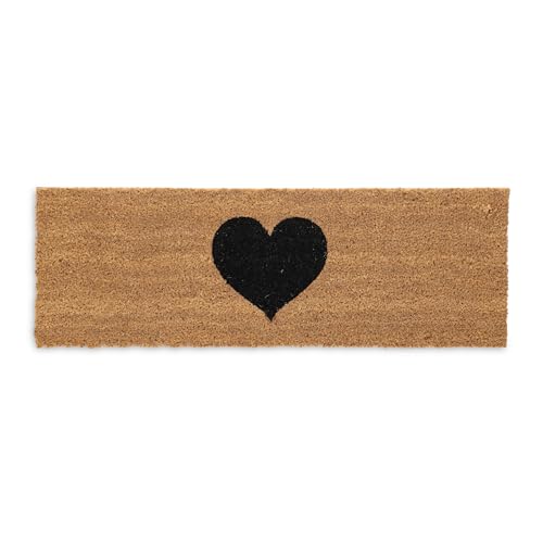 Relaxdays Coconut Doormat, Anti-Slip, Welcome Mat for Indoor & Outdoor, Heart Print, 1.5 x 75 x 25 cm, Natural/Black