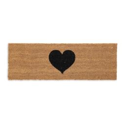 Relaxdays Coconut Doormat, Anti-Slip, Welcome Mat for Indoor & Outdoor, Heart Print, 1.5 x 75 x 25 cm, Natural/Black