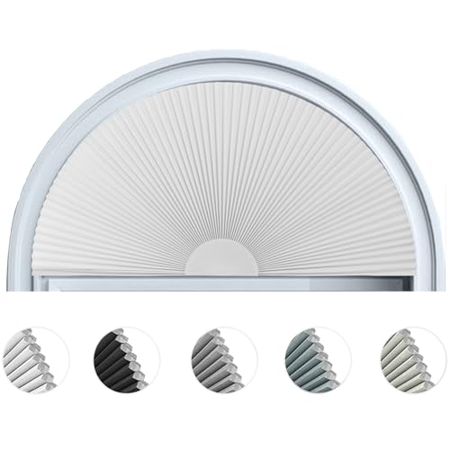 Arch Window Shade Blackout Cellular Shades Half Circle Moon Window Covering No Drill Honeycomb Cordless Blinds for Indoor Window Room Darkening Easy Install Light Blocking Blinds (1, White, 36x18inch)