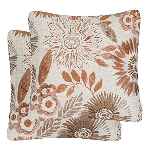 Mika Home Pack of 2 Throw Pillow Covers Decorative Pillow Cases for Sofa Couch Bed,Sunflower Pattern,22x22 Inches,Brown Cream