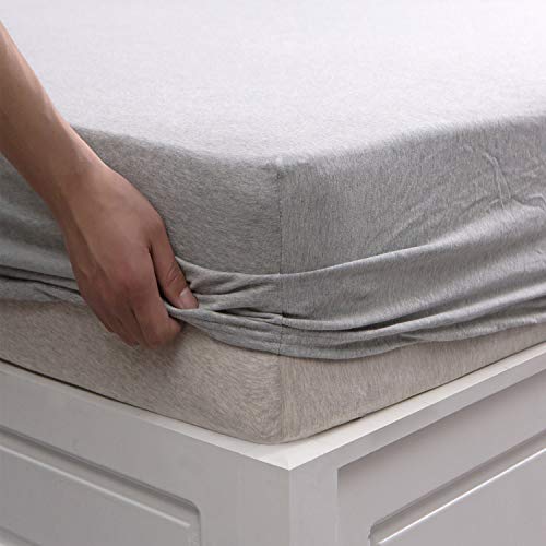 "PURE ERA Jersey Knit Heather Cotton Fitted Bottom Sheet ONLY (No Flat Sheet or Pillow Shams) Deep Pocket Up to 15"" to 20"" Ultra Soft Comfy Breathable Grey King"