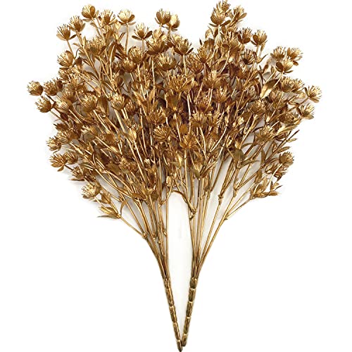 PASYOU Fake Plants Decoration for Christmas, Artificial Flowers Golden Plastic Leaves Grass Faux Outdoor Indoor Home Garden Party Room Bedroom Office Wedding Table Centerpiece DIY Decor, Gold 2 Pack
