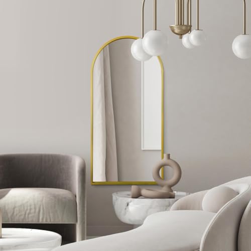 MirrorOutlet Arched Modern Gold Large Arched Metal Modern Wall Mirror: 63 X 31 (160CM X 80CM). - Suitable for Bedroom, Living Room, Dressing Room, and Living spaces.