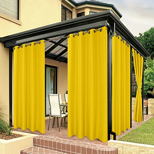 Bonzer Waterproof Indoor/Outdoor Curtains for Patio Thick Privacy Grommet Curtains for Bedroom, Living Room, Porch, Pergola, Cabana, 1 Panel, 54W x 84L inch, Yellow