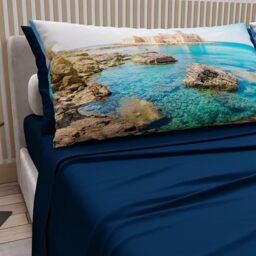 PETTI Artigiani Italiani - Double Bed Sheets Cotton with Pillowcases in Digital Print, Complete Sheet for Double Bed Calabria Night Blue, 100% Made in Italy