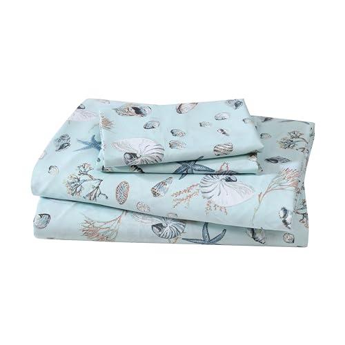 Elite Home Products MICSSFU449HTLCS Hotel Coastal Microfiber Print Sheet Sets, Full, Oceanside Sea