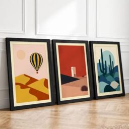 Desert Dreams Retro Set of 3 Framed Wall Art Prints A4 (29.7×21cm) Black,