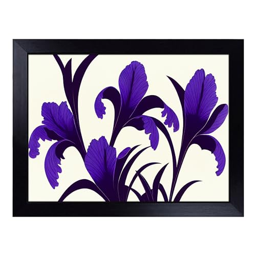 Lap Tray with Bean Bag Cushion, Lively Iris Flowers - Handmade in the UK, Raised Wooden Edge, Padded Cushion, Heat-Resistant Wipe-Clean Surface, for Meals, Laptops and Crafts