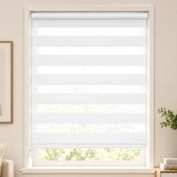 VOUNOT® Day and Night Blinds No Drill, Zebra Roller Blinds for Windows, Double Layer Translucent and Blackout Fabric, Easy Installation Window Shades, White, 80 x 150 cm