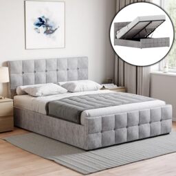 Vida Designs Valentina King Ottoman Bed Frame - Crushed Velvet Silver - 105 H x 158 W x 212 D cm - Upholstered Velvet Headboard - Gas Lift - Large Storage - Slatted Base - Premium Bedroom Furniture