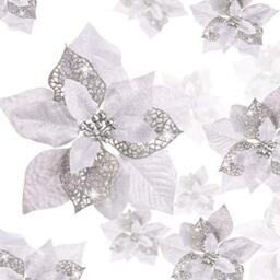 Boao 24 Pieces Christmas Glitter Flowers Poinsettia Artificial Xmas Flowers Wedding Christmas Tree New Year Ornaments (Silver)