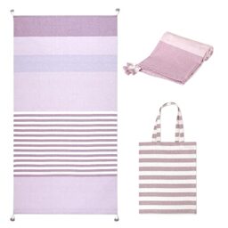 "Folkulture Turkish Beach Towel for Adults with Beach Bag 40"" x 72"" Bath Towels, Beach Blanket or Oversized Sand Resistant Beach Towels, 100% Cotton Fast Drying, Lightweight and Large, (Lilac)"