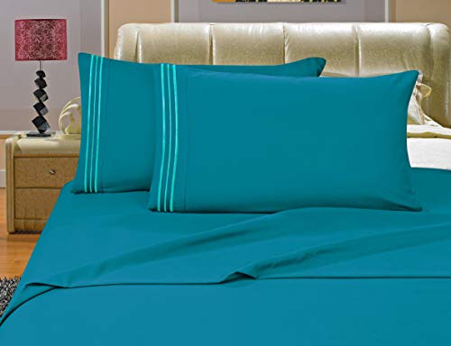 Elegant Comfort 1500 Thread Count Egyptian Quality 4-Piece Bed Sheet Sets with Deep Pockets, Queen, Turqouise