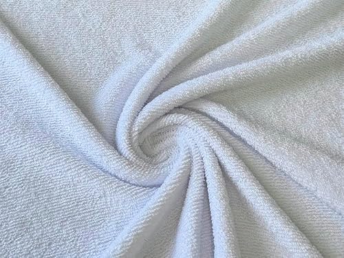 Stretch Terry Towelling Fabric Material (Bright White, 1MTR 150cm x 100cm) - Durable