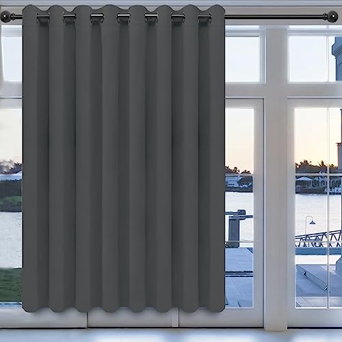 Easy-Going Blackout Door Curtains for Bedroom, Solid Thermal Insulated Grommet and Noise Reduction Window Drapes, Room Darkening Curtains for Living Room, 1 Panel (100x84 in, Gray)