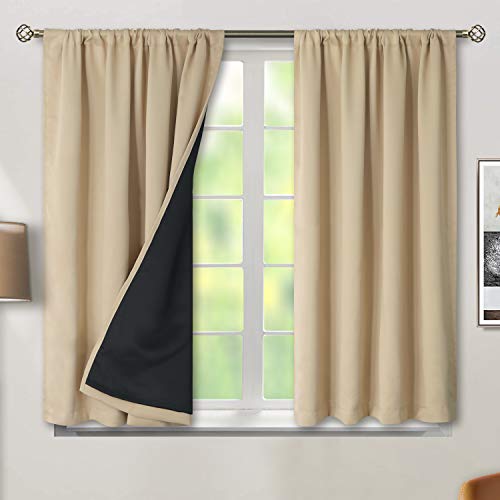 BGment Blackout Curtains for Bedroom, 54 Inch Length, Thermal Insulated, Room Darkening, Soundproof, Beige, 2 Panels, 42 Inch Wide