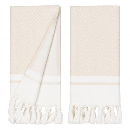 Tabea Turkish Cotton Kitchen Hand Towel Set of 2 (Zigzag Beige)