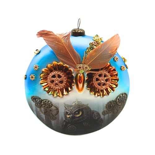 Dekohelden24 Lauscha Lauscha Christmas Tree Decoration Bauble Glass Ornament Owl as Thaler Glass Decoration Steampunk Colourful L x W x H 11 x 4 x 12 cm