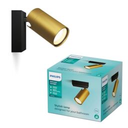 PHILIPS Idris 1-Head spot, GU10 lamp not Included, Brass, IP44, Water-Resistant, Gold