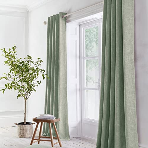 "Appletree Loft - Boucle - Woven Pair of Eyelet Curtains - 66"" Width x 72"" Drop (168 x 183cm) in Green"