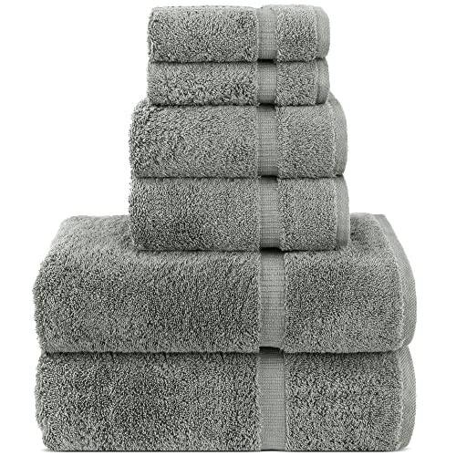 Chakir Turkish Linens Luxury Spa and Hotel Quality Premium Turkish Cotton 6-Piece Towel Set (2 x Bath Towels, 2 x Hand Towels, 2 x Washcloths, Gray)