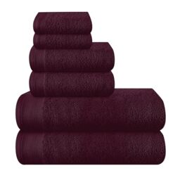 MALLONI HOME Ultra Soft 6 Pack Cotton Towel Set, Includes 2 Oversized Bath Towels 70 x 140 cm, 2 Hand Towels 40 x 60 cm and 2 Washbeds 30 x 30 cm, Burgundy