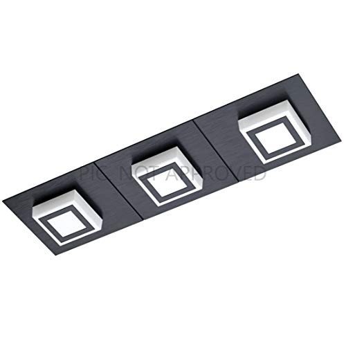 EGLO Masiano 1 LED Ceiling Light, 3-Bulb Wall Light, Ceiling Light Made of Aluminium, Steel and Plastic in Black, Satined, Living Room Lamp, Warm White