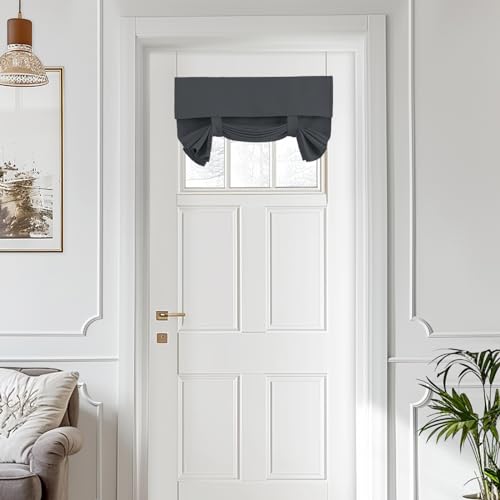 Vatge Small Door Window Curtains Privacy Thermal Insulated Window Coverings for Front Glass Door Tie Up Shade for Home Office, 1 Panel, W24 x L18, Grey