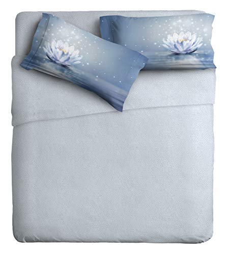 IPERSAN Fine-Art Digital Print 100% Cotton Sheet Set, Lotus Flower, Queen-Size Bed