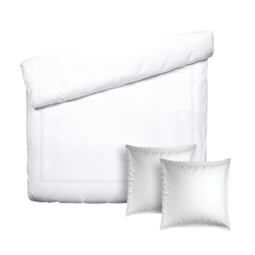 Pure Cotton 3-Piece Double Bed Linen Set - Duvet Cover 200 x 220 cm & 2 Pillowcases 80 x 80 cm - 100% Cotton Satin, 80 Thread Count, 120 GSM - Oeko-TEX Certified - Silhouette - White/White