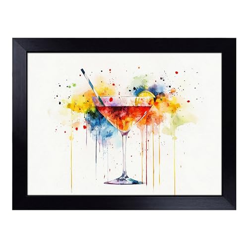 Lap Tray with Bean Bag Cushion, Cocktail Drink - Handmade in the UK, Raised Wooden Edge, Padded Cushion, Heat-Resistant Wipe-Clean Surface, for Meals, Laptops and Crafts