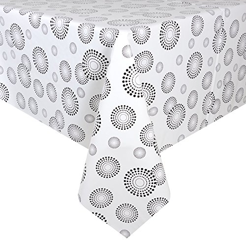 Micro-Pro White/Black Spirals Wipe Clean PVC Vinyl Tablecloth Cover Protector 140x240cm