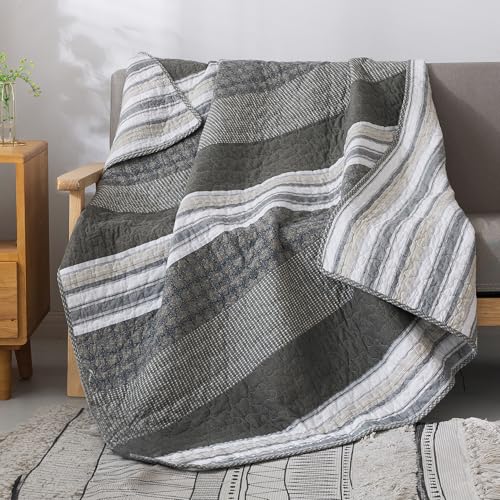 "Soul & Lane Madrona Cotton Patchwork Bedding Quilted Throw - 50"" x 60"" - Modern Lap Bedding Quilt for Couch and Bed"