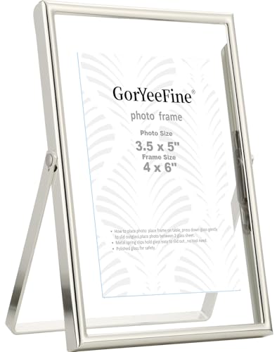 GorYeeFine Silver 4x6 Floating Picture Frame for Photo(2x3'',3.5x5''),Adjustable Tabletop/Shelf,Floating Picture Frames 2x3'',Classy Metal Gift Frames for Wedding,Thanksgiving,Christmas